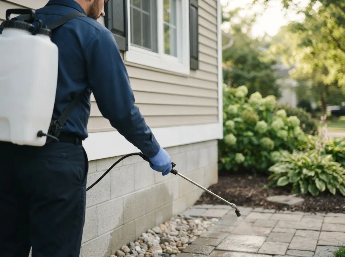 Pest control technician inspecting a home in Auburn, NH
